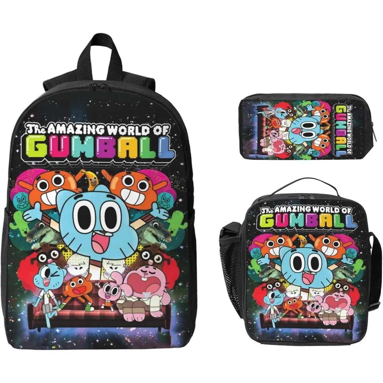 The Amazing World Of Gumball Custom Print Kids School Cartoon Backpack Set - Style 4, With Lunch Box, Pencil Case, Chain Strap, Fashion Laptop-Friendly Elementary Daypack Gift
