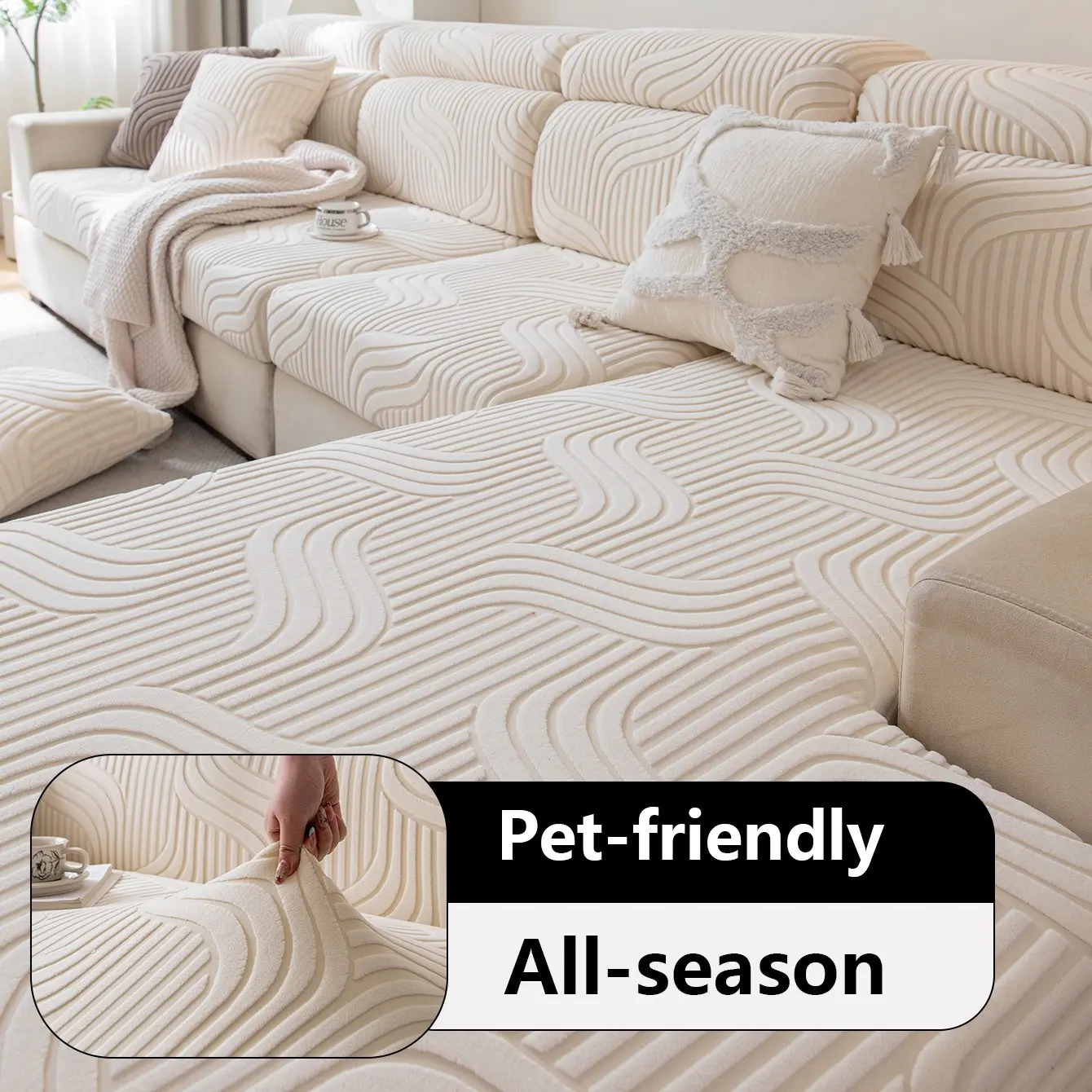 Simple Fashion Couch Cover, Washable Sofa Slipcover, Easy Installation, Anti-Slip, Pet-Friendly, Full Coverage, Single to L-Shape Sofa, Couch Covers For Sofa