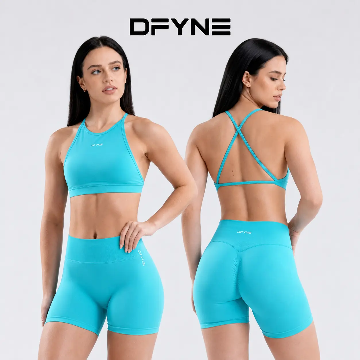 DFYNE Women's 2-Piece Workout Set – Hollow Back Padded Bra & High-Waist Shorts