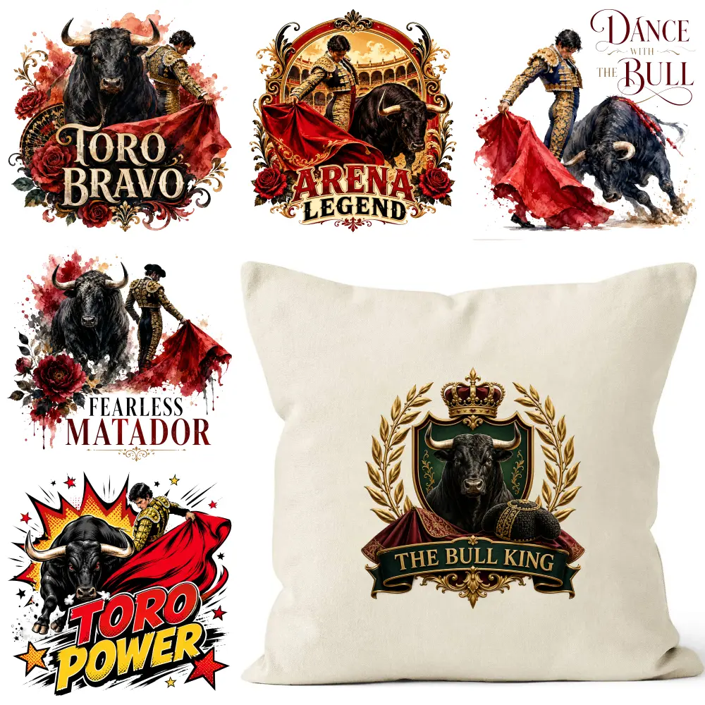 6 Pcs Unisex Bull King Iron-On Decals for Clothes, Fabric T-Shirts, Hoodies, DIY Craft Projects - Easy Heat-Press Transfers for Home Decor