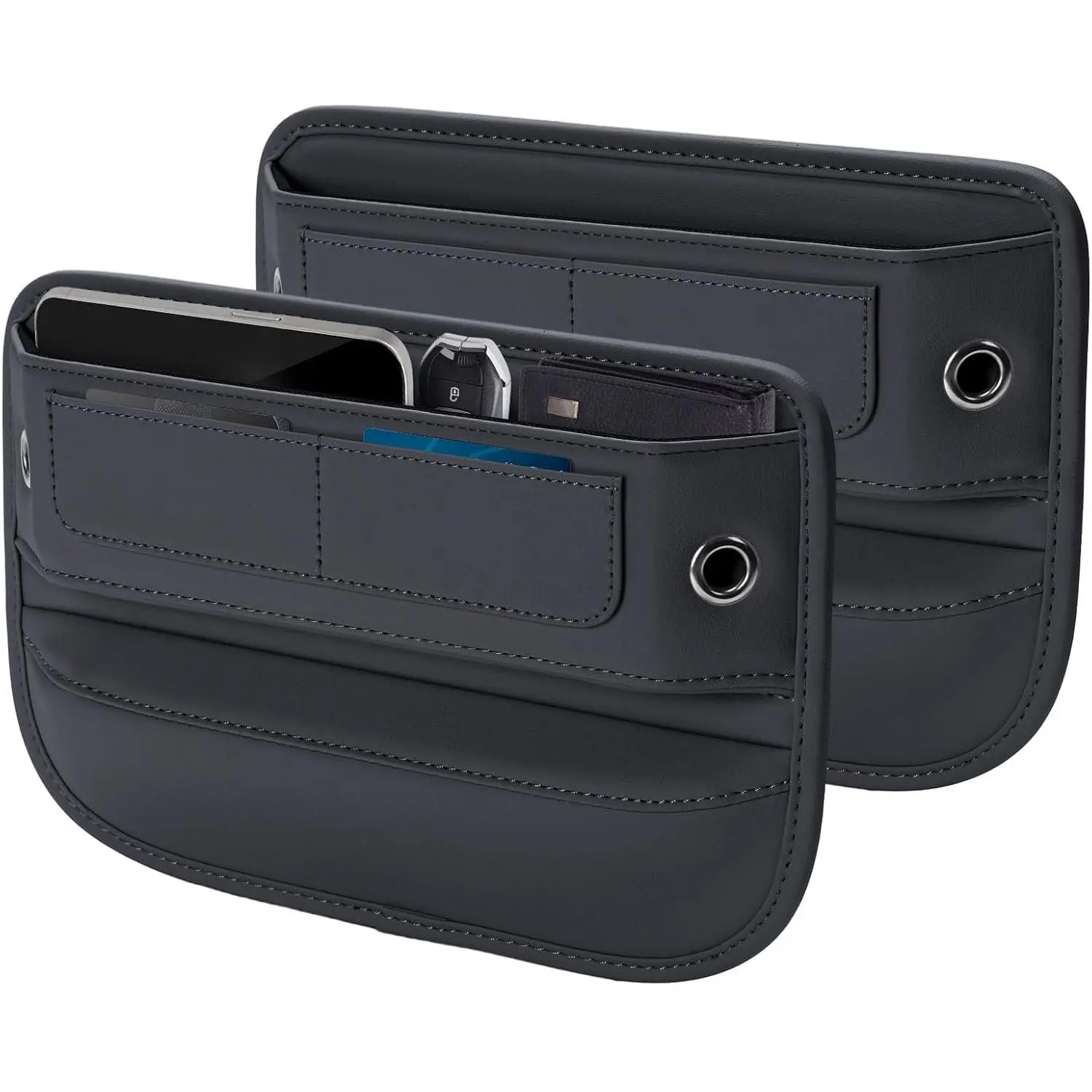 Universal Fit Premium Leather Car Seat Gap Filler Organizer, Center Console Organizer with Card Slots, Clever Gifts for Car SUV Truck Owners (Black, 2 Pack), Car Interior Organizer, Vehicle Organizer