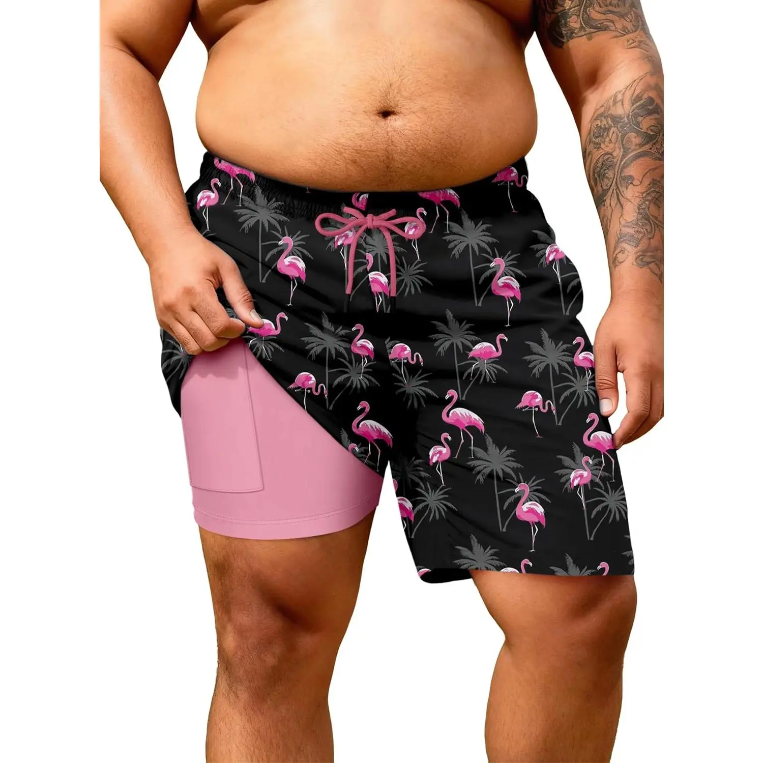 Big and Tall Swim Trunks with Compression Liner Men's 8 Inches Quick Dry Board Shorts Zipper Pockets Bathing Suit