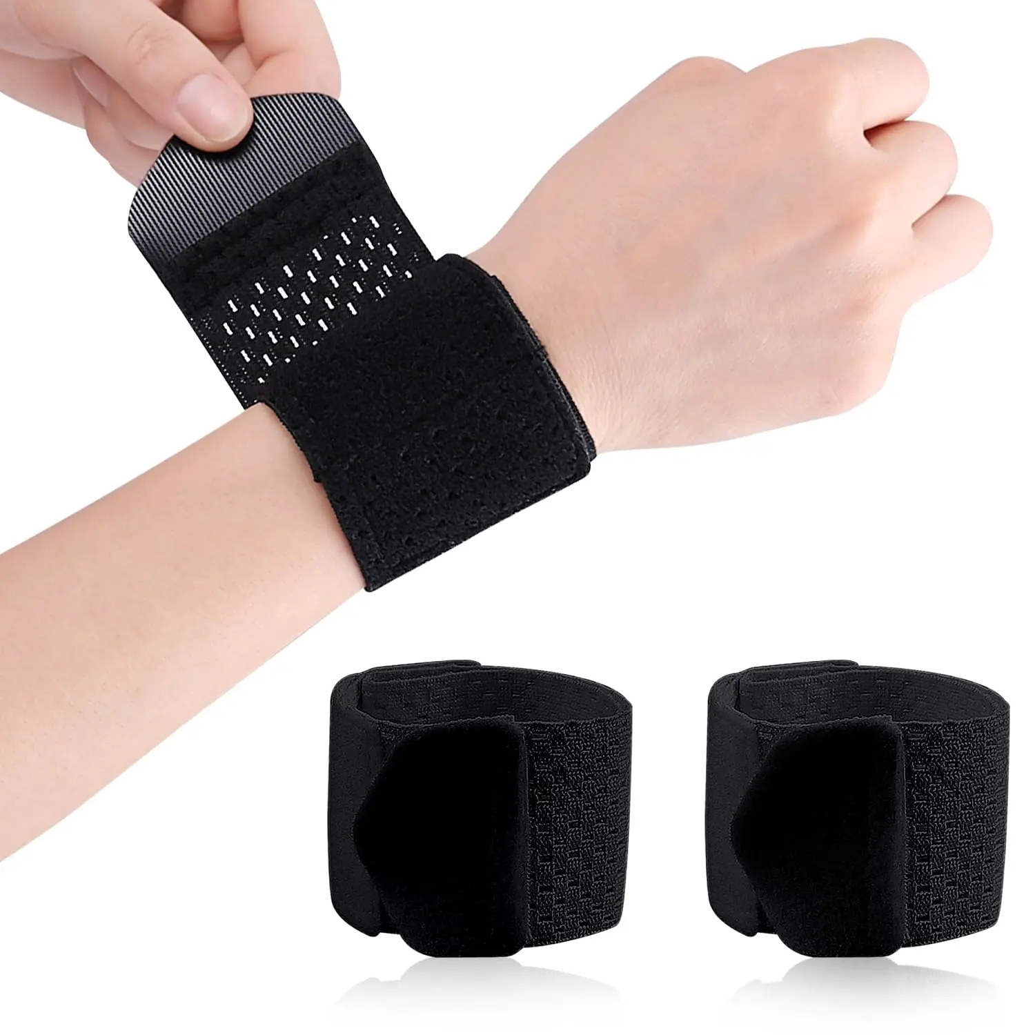 2 Pcs Carpal Tunnel Wrist Brace, Ultra Thin Compression Support Strap, Adjustable Wrist Strap, For Weightlifting, Tennis and ness, Suitable  Teenagers and Women (Black)
