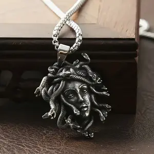 2pcs New Couple Retro Snake Woman Medusa Statue Mythical Pendant Necklace, Easter and Halloween Gift, Unique Jewelry Set