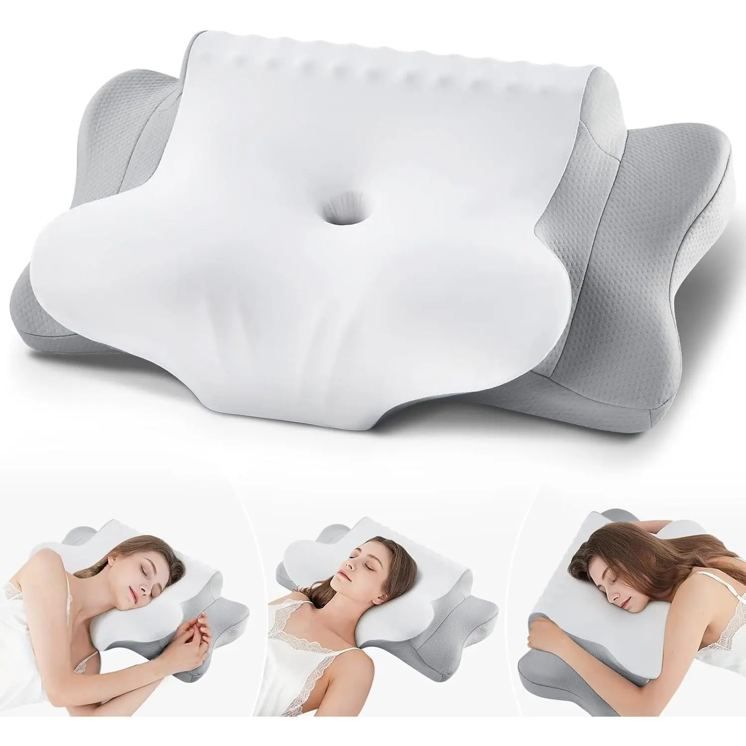Cervical Pillow for Neck Pain Relief - Cooling Ergonomic Dual-Sided Orthopedic Neck Pillow with Ice Silk Pillowcase, Breathable Pillow for Side, Back, Stomach Sleepers