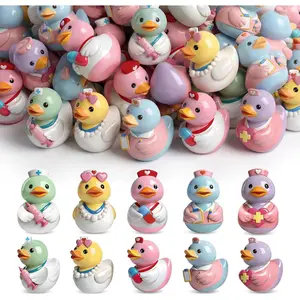 Leinuosen 100 Pcs Mini Nurse Resin Duck Tiny Ducks Figurines with Nurses Hat Syringe Capsule Nurse Appreciation Week Gifts Bulk for Birthday Party Exchanging Favors Garden Landscape Dollhouse Decor