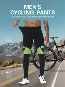 Men's Gel Seat Pad Cycling Pants, Four-Way Stretch Quick-Dry Breathable Bike Shorts, Road Mountain Biking Gear, Comfortable and Durable