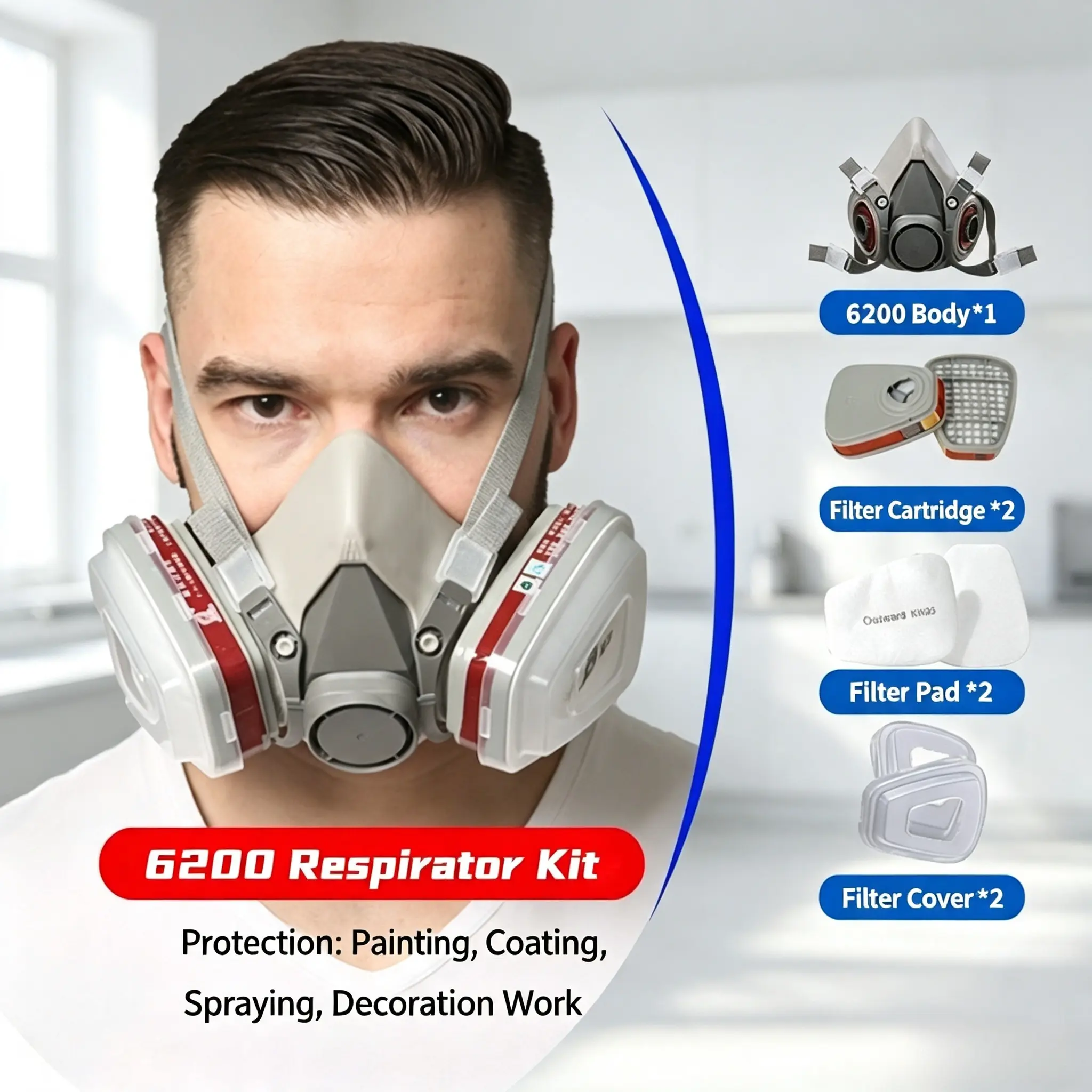 Half-Face Respirator Mask with Filter Box, Reusable Dustproof Safety Protective Mask, Safety Equipment, Safety Gear for Woodworking, Construction, Chemicals and DIY#GLOBAL PICKS