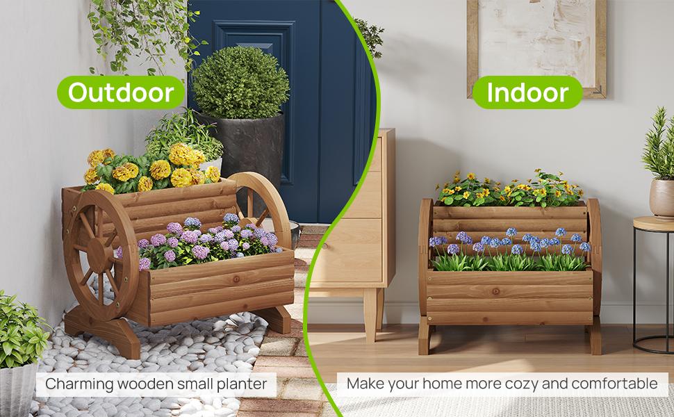 Wooden Wagon Planter Flower Cart with Wheels Planter, Planter for Balcony Decoration Succulent Flower Pot for Indoor Backyard Balcon Yard planters (Brown) Wooden Wagon Planter Flower Cart with Wheels Planter, Planter for Balcony Decoration Succulent Flower Pot for Indoor Backyard Balcon Yard planters (Brown)