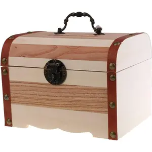Wooden Money Storage Box Treasure Chest Piggy Bank Handmade Jewelry Organizer with Lock and Two Keys