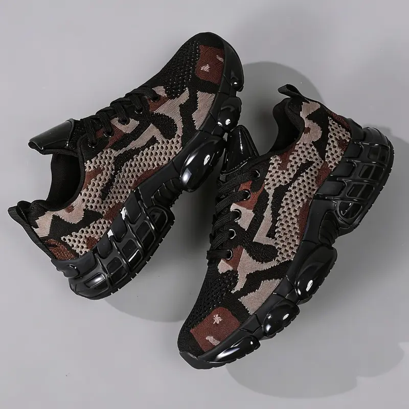 Men's Shock Absorbing Sneakers, Full Print Mesh All-Season Sporty Shoes, Flexible Thick Sole, Ideal for Running, Hiking, Streetwear, Running Trainers