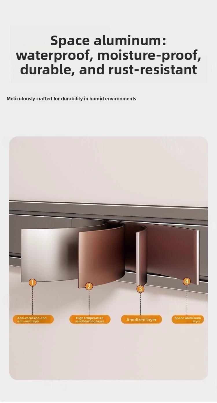 Space aluminum mop holder, no-drill multi-purpose mop hook, multifunctional wall-mounted bathroom broom storage rack