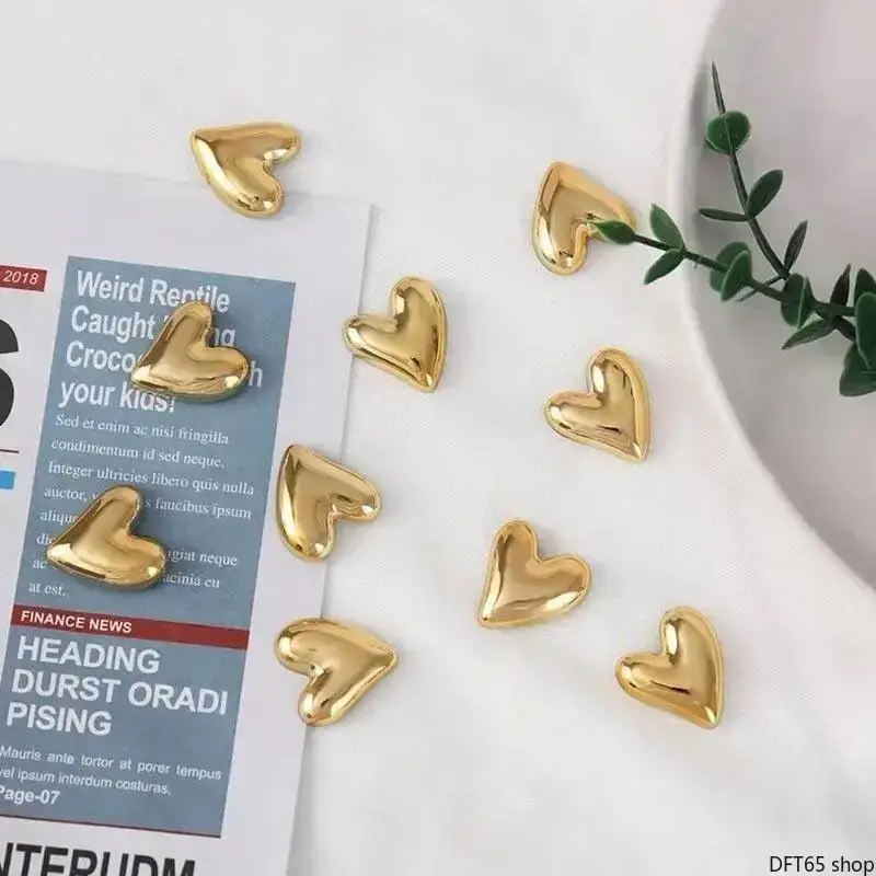 Set of 10 Refrigerator Magnets, Minimalist Heart Shape Alloy Decor in a Matte Gold Finish, Tarnish Resistant Gift for Kitchen or Office Whiteboard