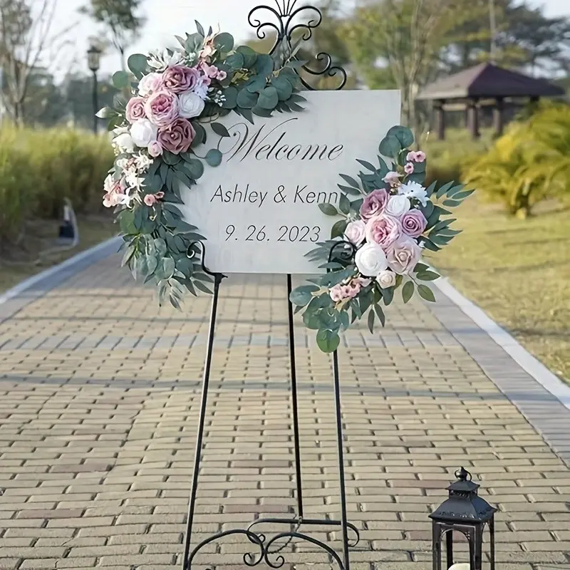High-End Fresh Wedding Simulation Atmosphere Arch Flowers, Welcome Flower Wedding Scene Fake Flowers, Outdoor Decoration Set of Two