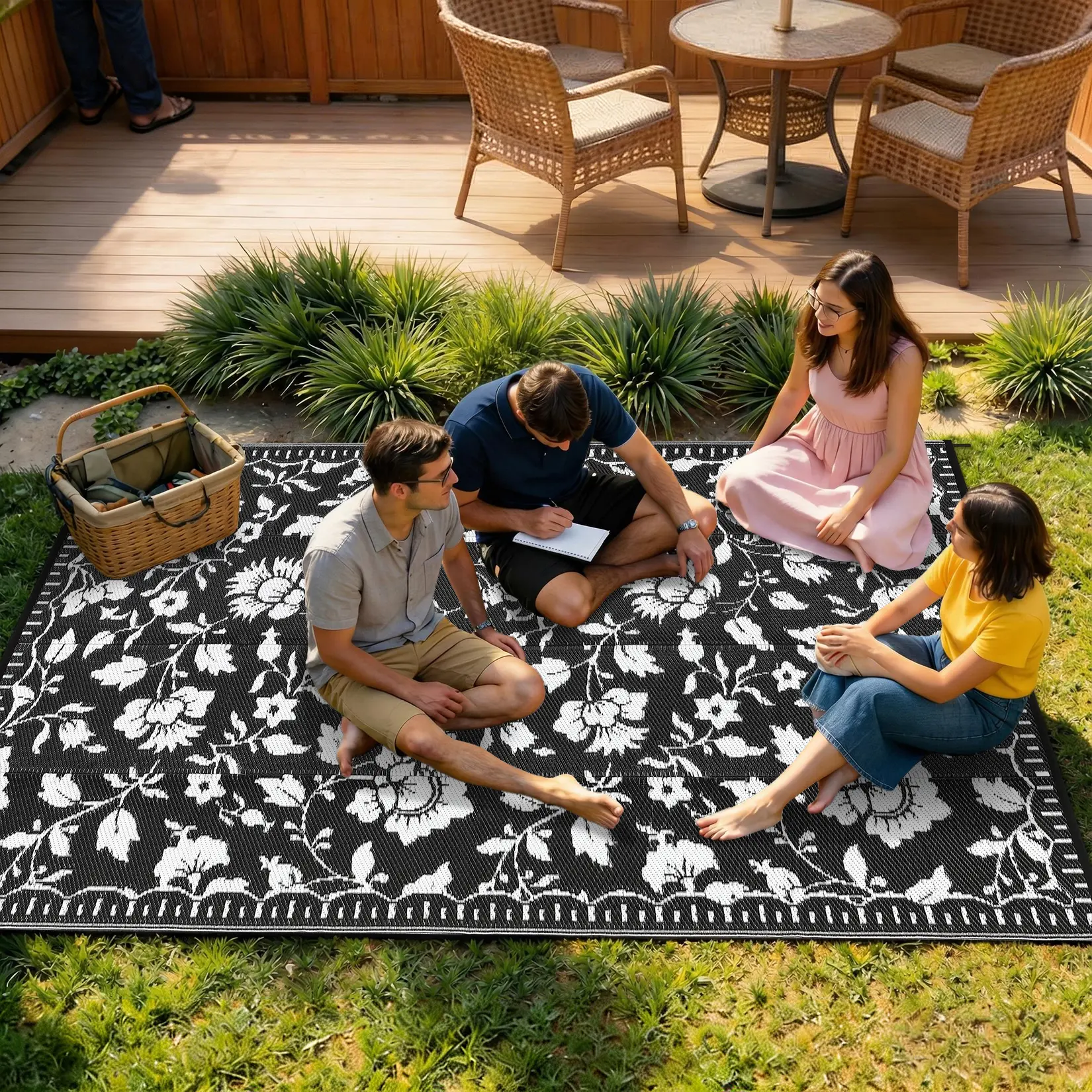 Waterproof Outdoor Rug Reversible Plastic Straw Carpet for Front Door Rv Foldable Plastic Straw Carpet for Travel Trailers, Deck, Picnic, Porch, Camper, Balcony, Beach