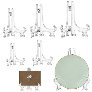5pcs Multi-Size Clear Plastic Display Stands (3"-7") - Crystal Clear Shelf Organizers, Racks for Home Decor, Office, Gallery Displays | Hold Photos, Artworks, Plates & Certificates