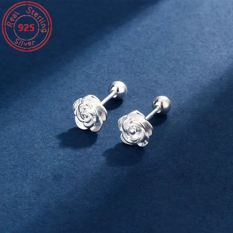 Pair -S925 Sterling Silvery - Camellia Screw Screw Stud Earrings - Hypoallergenic - Suitable for Everyday Wear - Birthday - Party - Valentine'S Day - Perfect Gift