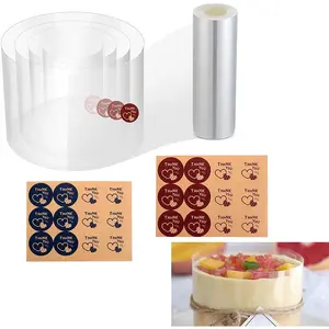 Cake Collars 6.3 x 394inch Acetate Rolls Clear Cake Strips Transparent Mousse Cake Collar Acetate Sheet for Baking, Surrounding Edge Decorating + Bonus with Delicate Stickers