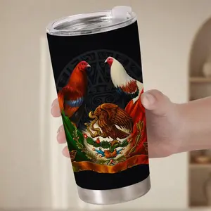 Mexican Heritage Rooster Stainless Steel 20oz Tumbler, Mexico Flag Emblem Travel Mug for Men Birthday,Gift for Dad Husband