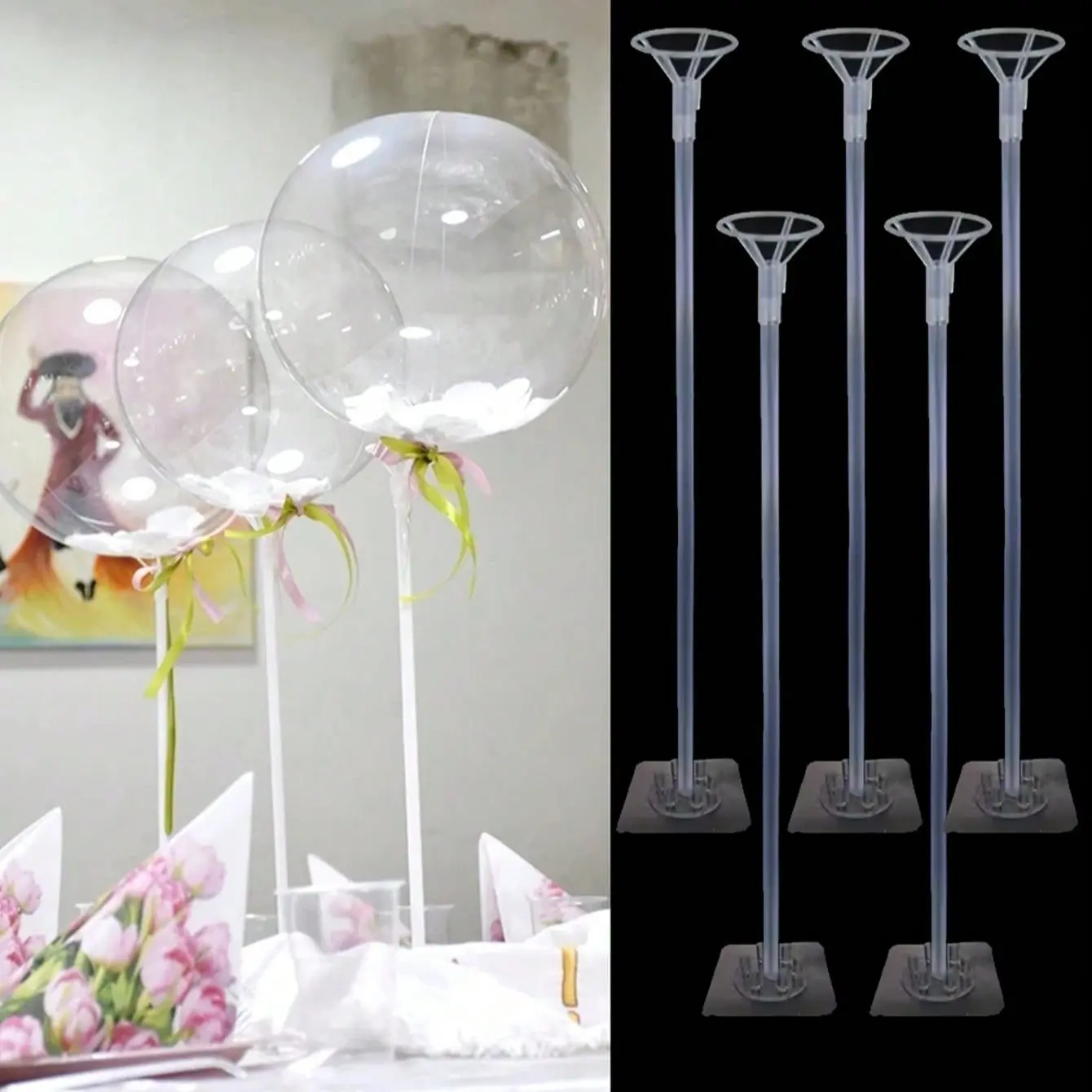 5/10 Piece Balloon Stand Set with Self-Adhesive Base, Desktop Balloon Stands for Weddings, Birthdays, Halloween, Back-To-School, Valentine's Day, Balloon Party Supplies