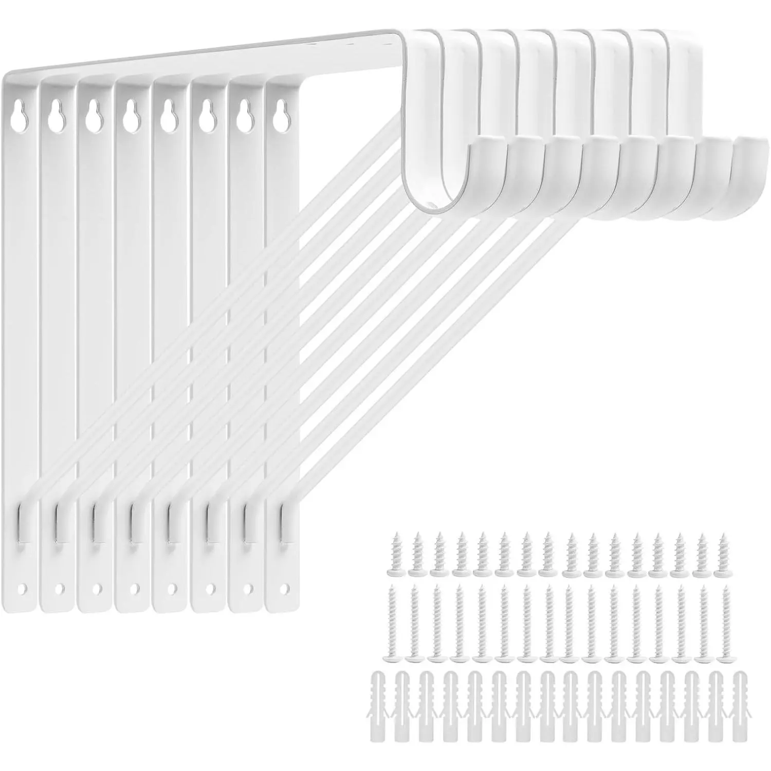 8 Pack Closet Shelf Rod Brackets, 11x11in Closet Brackets, White | 300lbs Closet Rod Bracket with Rod Holder for Home and Closet Decor, Wall Mount Closet Pole Support Bracket with Screws
