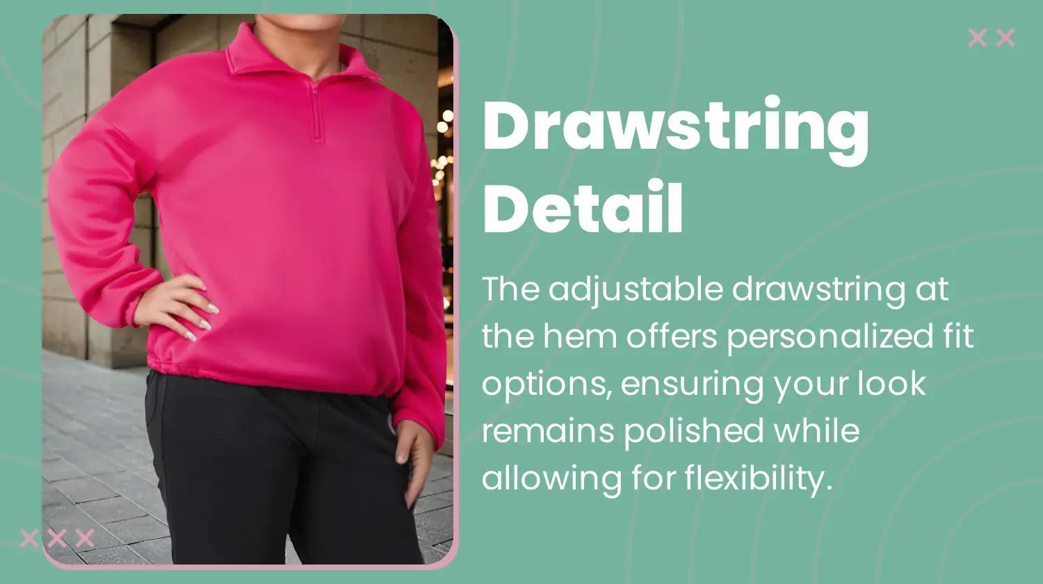 Plus Size Plain Half Placket Zip Front Drop Shoulder Sweatshirt, Plus Casual Long Sleeve Drawstring Collared Pullover for Spring & Fall, Women's Plus Clothing for Daily Wear