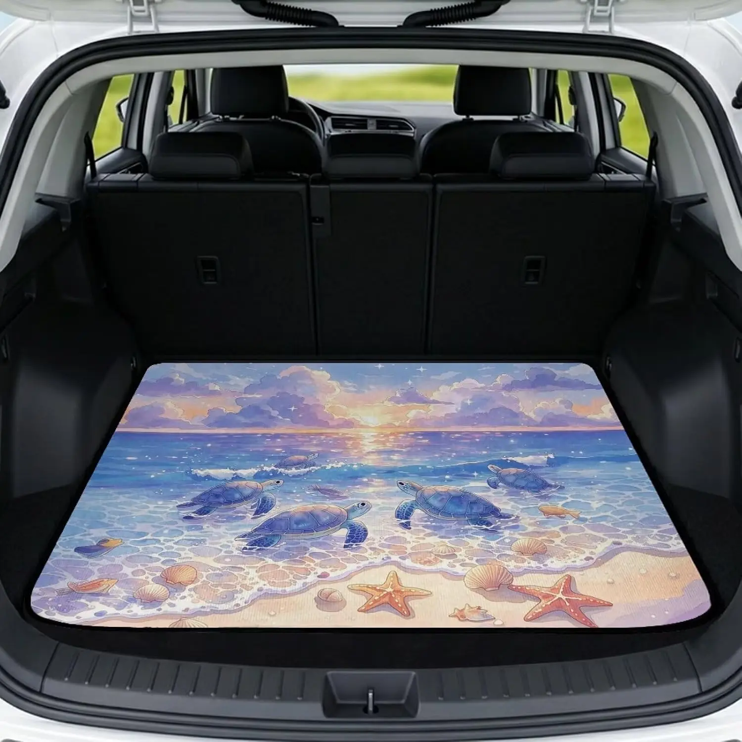 Dreamy Beach Turtle All Purpose Trunk Mat 29"x39" - Universal Waterproof Cargo Liner, Heavy Duty Non-Slip Rubber Car Mat for SUV Hatchback, for Pet Camping Beach Daily Use