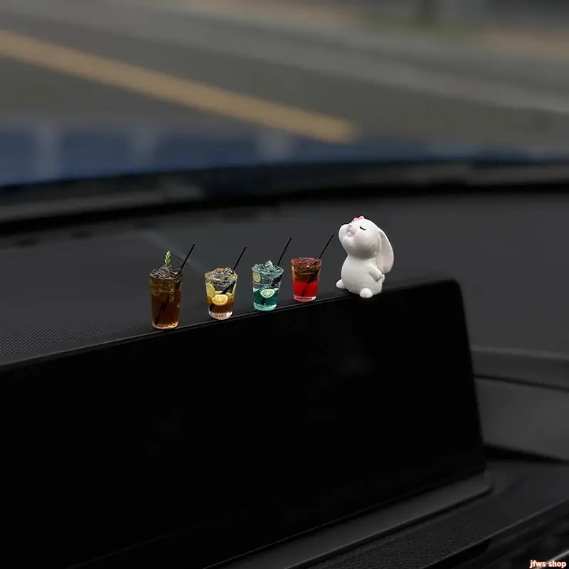 Girly Car Accessories - 4pcs Mini Iced Americano Set with Bunny, Cute Center Console Ornament, Cool Car Decorations for Dashboard homedecor, Women, Cars, Trinkets