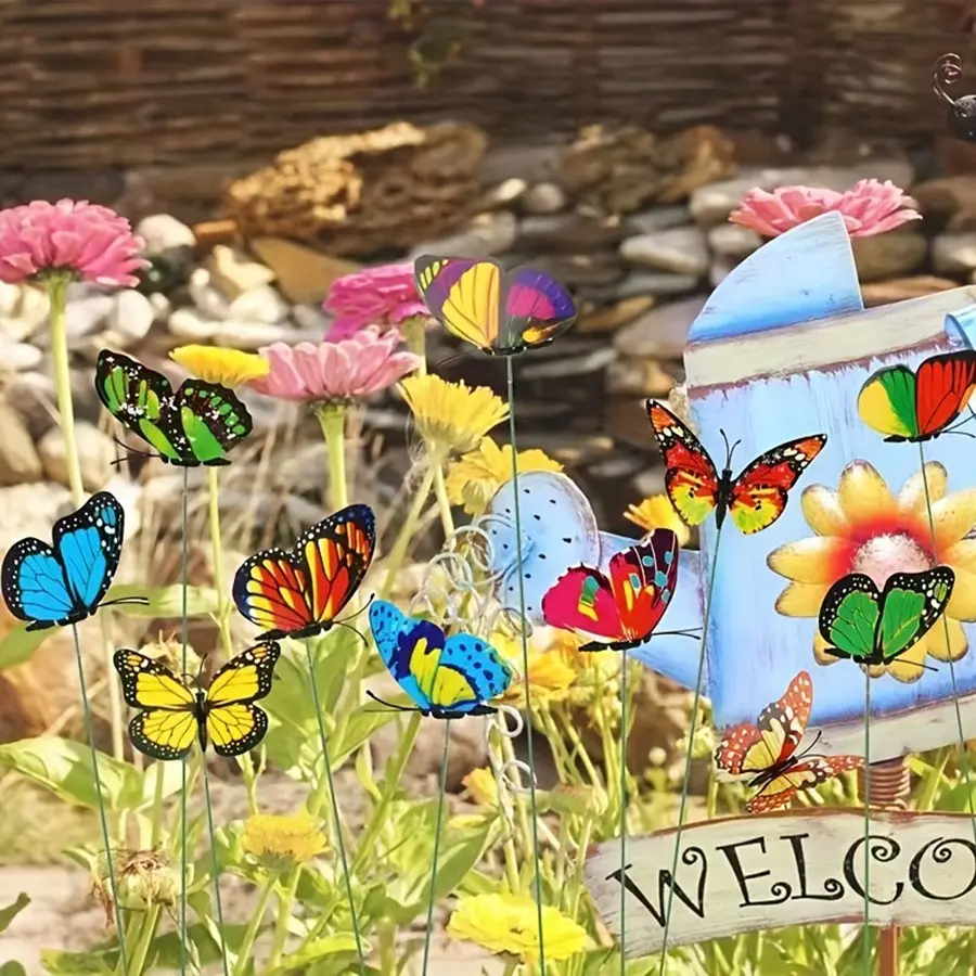 50pcs Metal Butterfly Garden Stakes, Weather-Resistant, Colorful Design, Durable Metal, Christmas, Lawn & Yard Decor