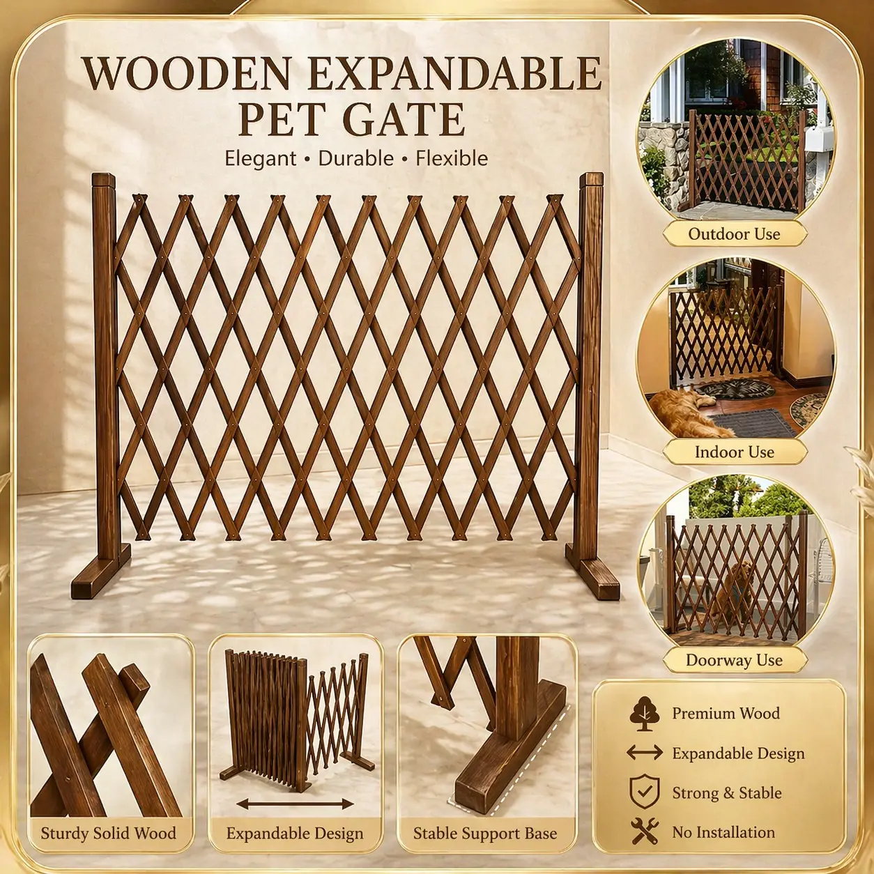 No-Drill Adjustable Fence, Weather-Resistant Wooden Grid Design, Ideal for Climbing Plants, Indoor/outdoor Garden Decor, Balcony & Patio Privacy Screen