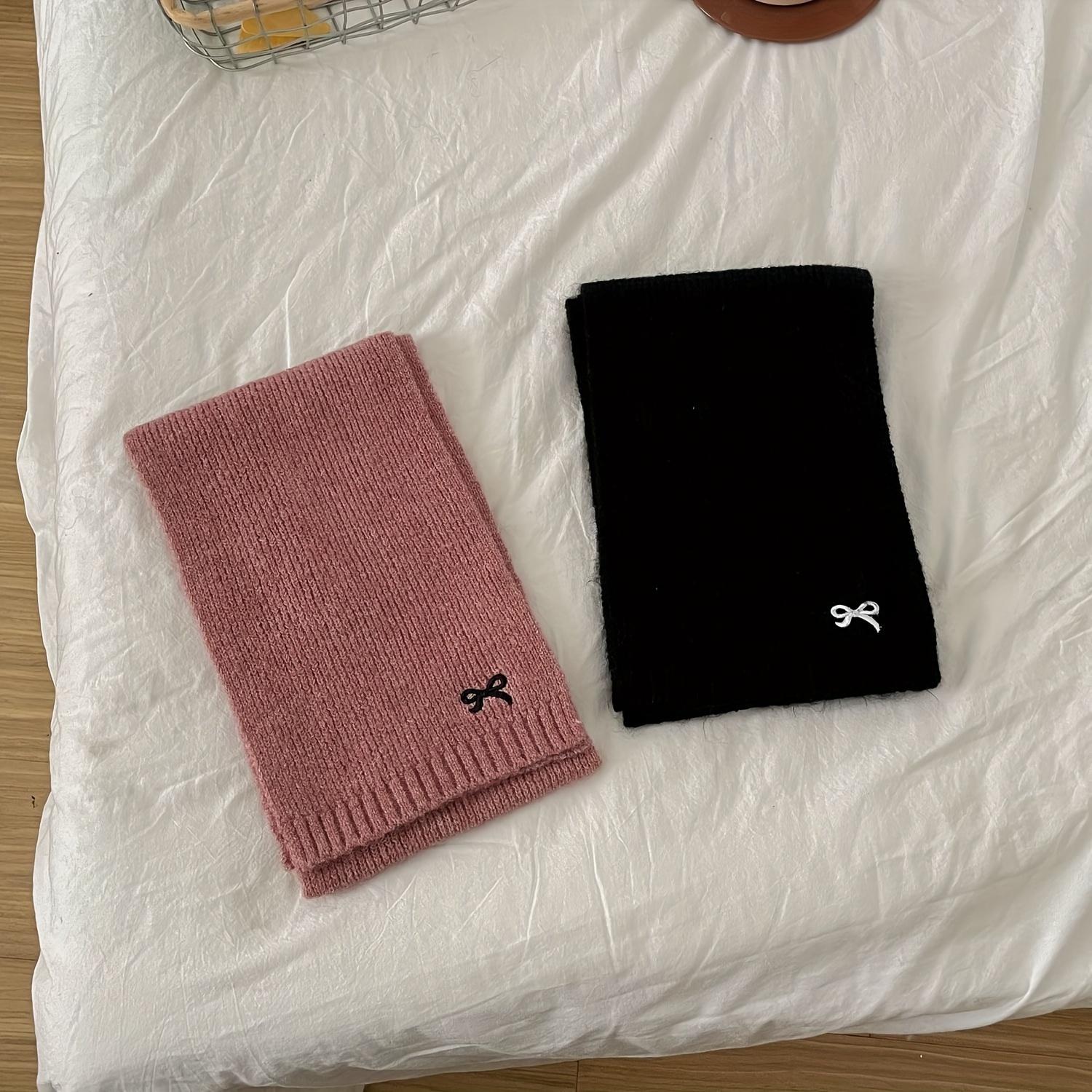 Winter Knit Scarf for & Youngsters - Soft Warm Necklace-like Scarf, Easy-Care (Hand/Dry Clean) - Cold Weather Accessory in Burgundy/Black/Beige/Gray/White/Pink/ - Perfect Gift for Girls & Boys, Winter Scarf, Bow Detailed Scarf, Thick Knit Texture