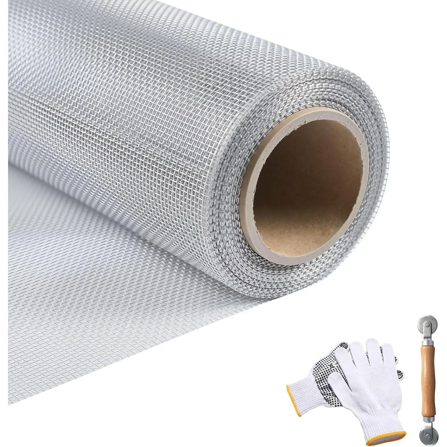 36in x 200in 304 Stainless Steel Window Screen Mesh Roll,DIY Replacement,Silver Double Head Roller And Gloves Included, Easy Installation, Rust Resistant, Custom Fit, Ideal For Windows, Doors, and Patios