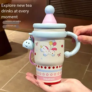 Milk cute puppy unicorn printed giant Mac ton ton cup, cute pendant long-term thermal insulation and cold protection high-value girl accompanying cup