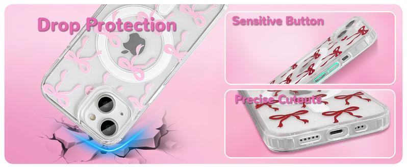 Case suitable for iPhone 17 16 15 14 13 Pro Max Plus Clear Cute Ribbon Bowknot Pattern Aesthetic Transparent TPU Protector with Raised Camera Protection for Women Girls