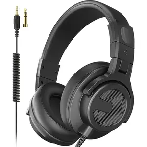 Wired Over Ear Headphones, DJ & Studio  Headphones with 50mm Driver, Stereo Headsets with 1/4 and 3.5mm Jack for Recording Mixing Podcast Keyboard Guitar Laptop - Black