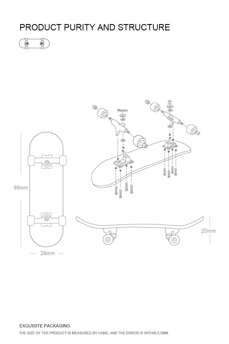 Pro Wooden Fingerboard DIY Kit| 5-Ply Maple Deck & High-Speed Bearing Wheels| Premium PU Grip Tape Mini Skateboard Desk Toy