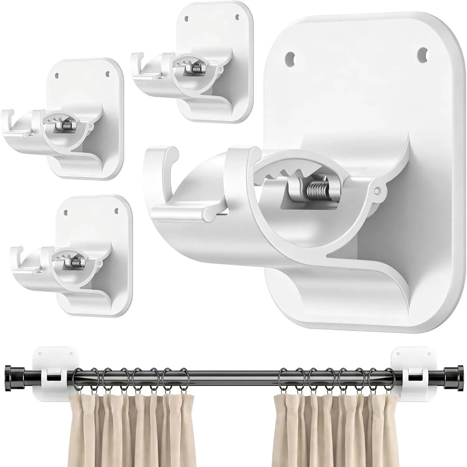 No Rod Brackets - 20LB, 4 Pack Self Rod Holder, Peel and Stick Wall, Renter Friendly Upgrades for Apartment,,, Dorm, Living Room and RV