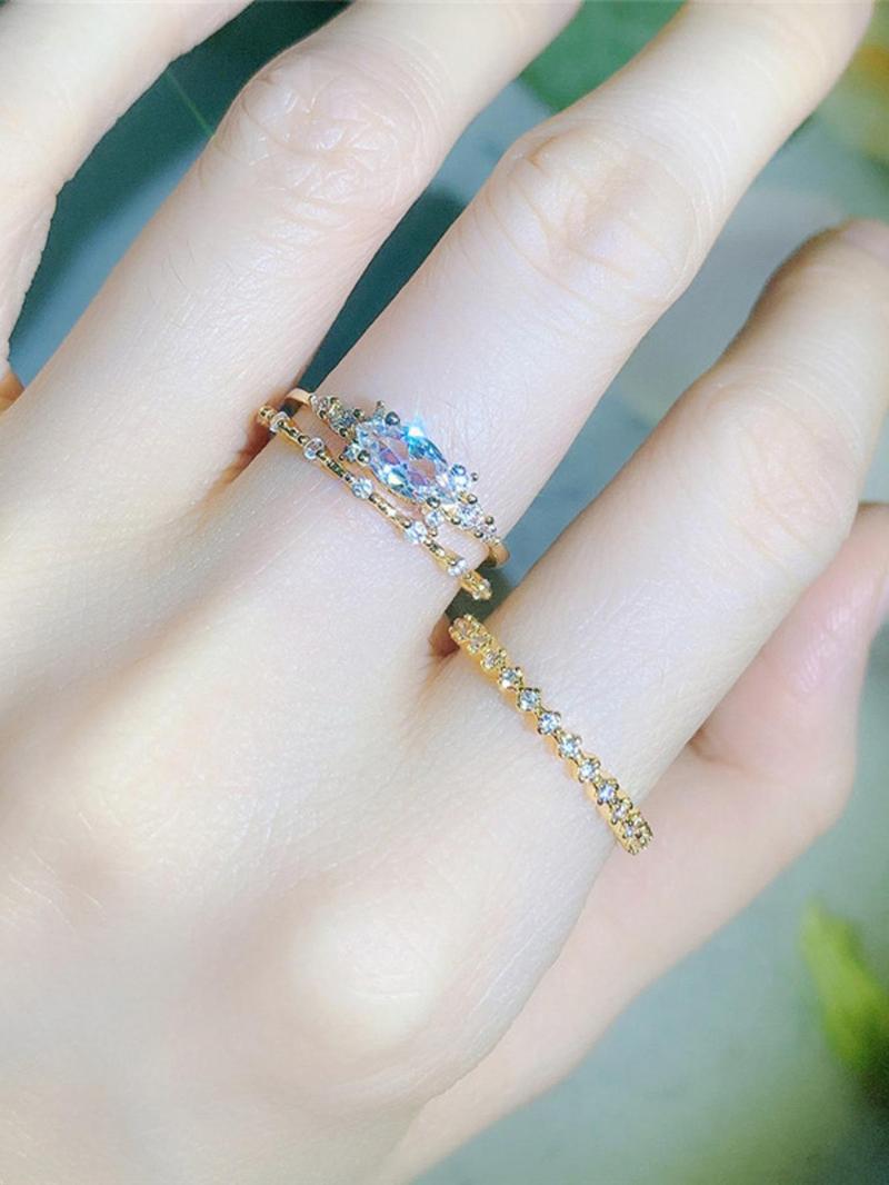 Women's Elegant Rhinestone Decor Promise Stack Rings, 3pcs/set Trendy Exquisite Engagement Rings, Chic Fashionable Jewelry As Gift for Women and Girls, Solitaire Stackable Rings