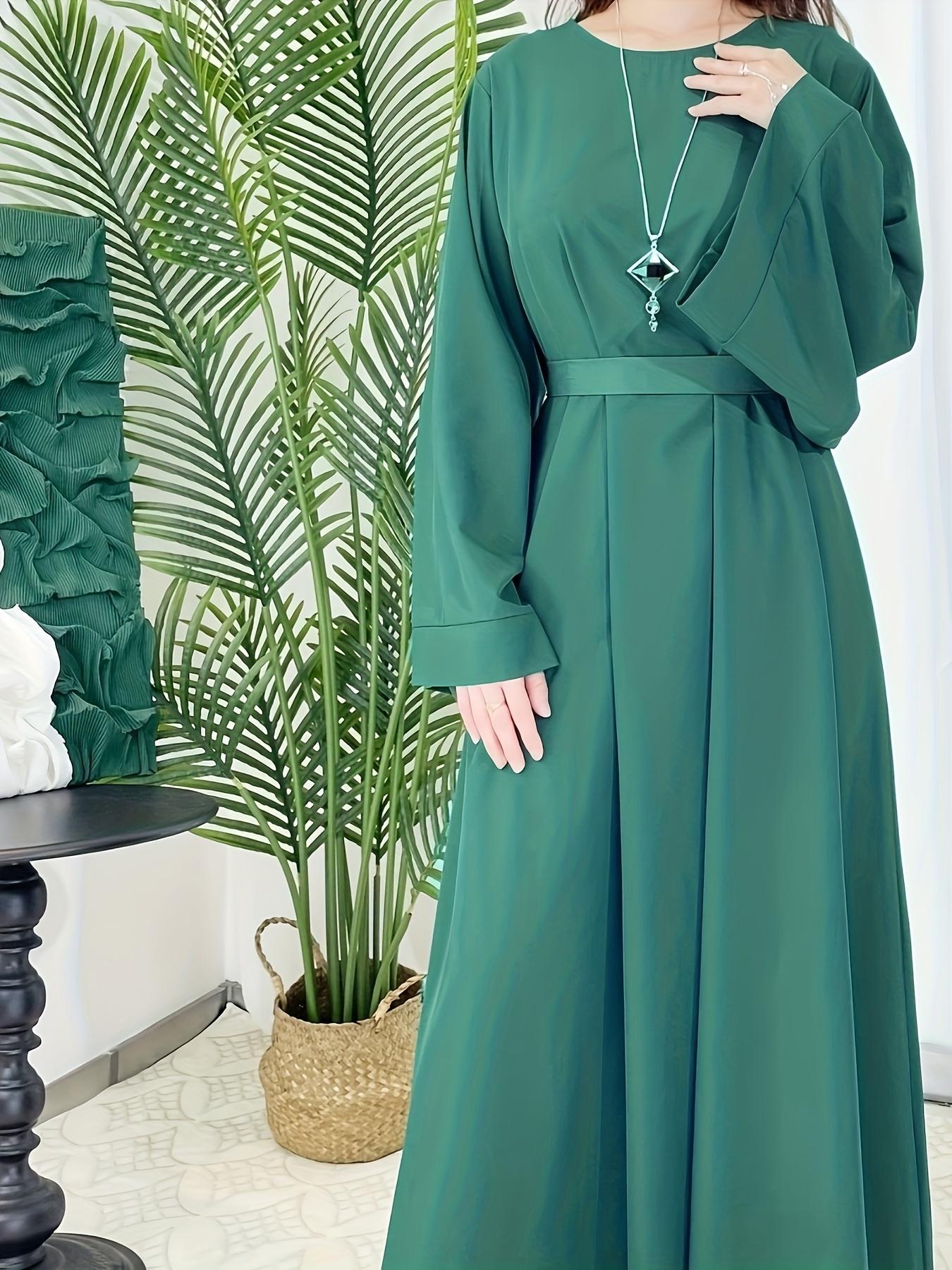 [Middle Eastern Loose Fit Dress] Elegant Green Arabic Women's Muslim Robe |   Middle Eastern Flared Sleeve Long Dress |   Loose Fit All-Season Versatile Home Festival Traditional Attire