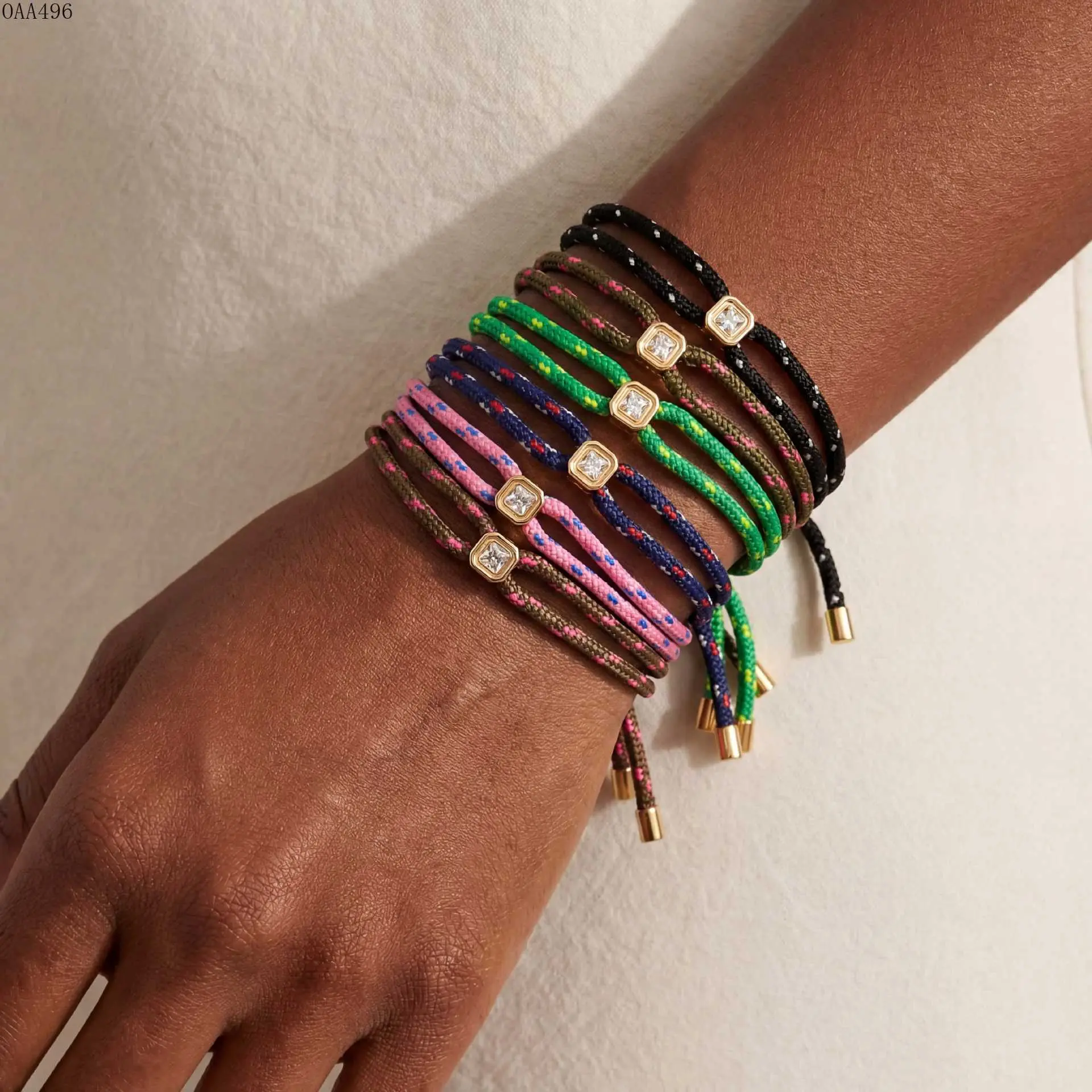 Braided Cord Bracelet for Women, Adjustable Woven Bracelet With Cubic Zirconia Accent and Gold Tone Details, Lightweight Everyday Jewelry for Daily Wear, Vacation and Casual Styling