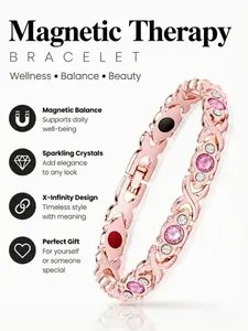 Infinity Link Magnetic Bracelet, Rose Gold with Multi-Color Crystals, Perfect Gift for Special Occasions