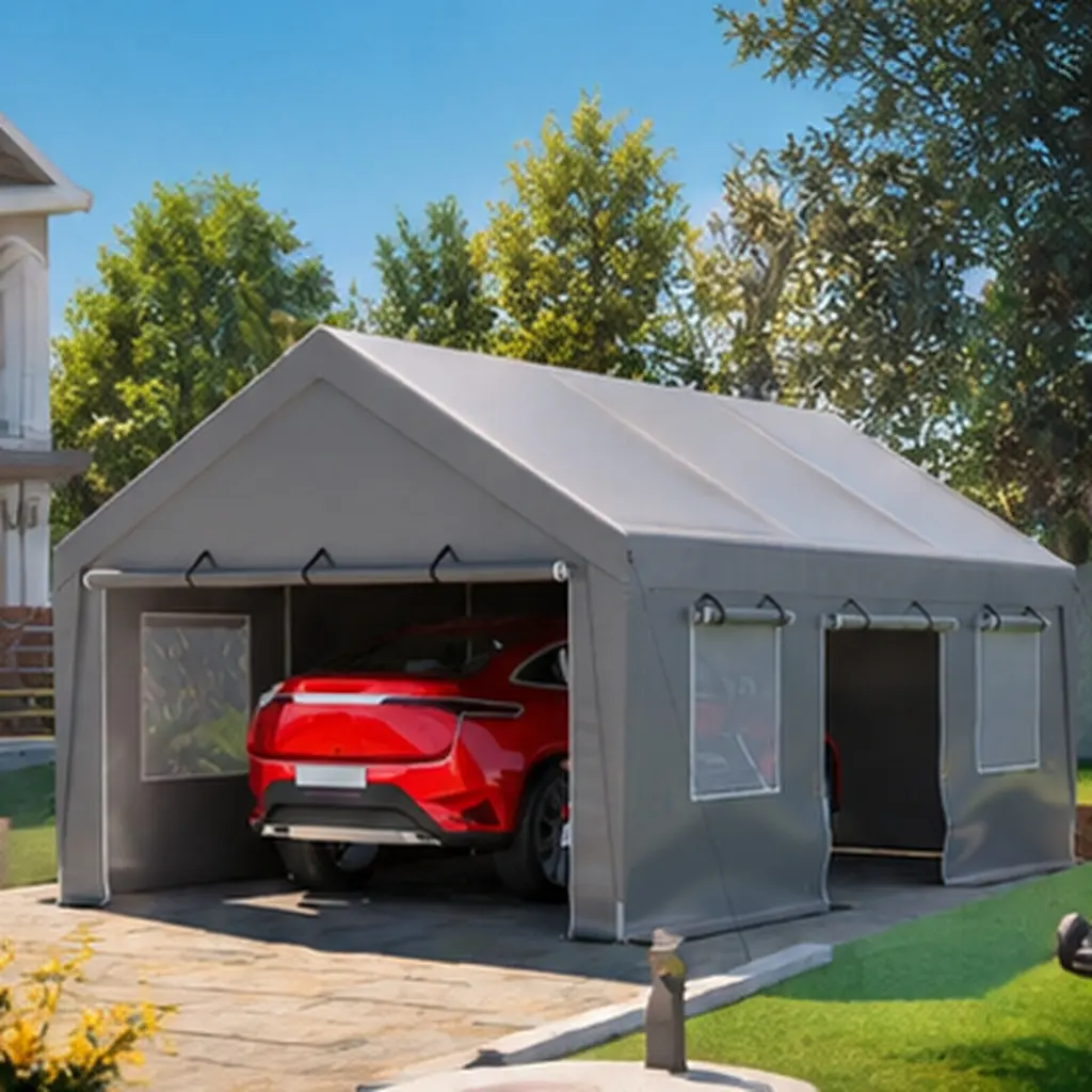 ARCH 13x20FT Heavy Duty Aluminium Canopy, 2 Roll-Up Doors, Waterproof Galvanized Steel Frame Shelter with 180G PE UV Protection, 127.20"w x240.00"d x117.60"h, 40kg/m², Ground Anchors, Bungee Cords, Assembly Instructions for Outdoor Car/Boat Storage, Sun P