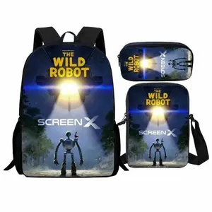 The Wild Robot Anime Backpack for Women/Men/Teens, Day Packs Knapsacks Casual Backpacks 3 Pcs Set Gift for Gym Travel Camping Outdoor Work Business
