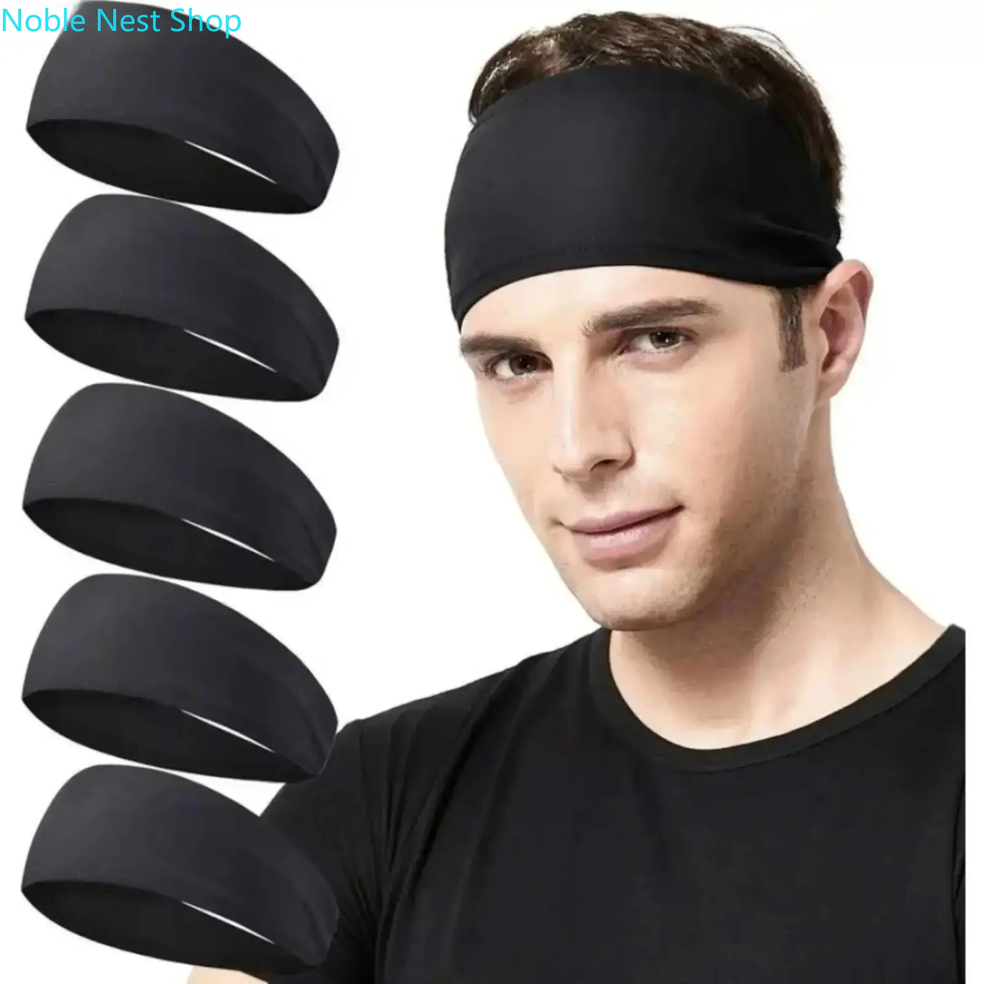 5-Pack Athletic Headbands for Men & Women, Breathable Sweat-Wicking Fabric, Non-Slip Stretch Fit for Running & Workout