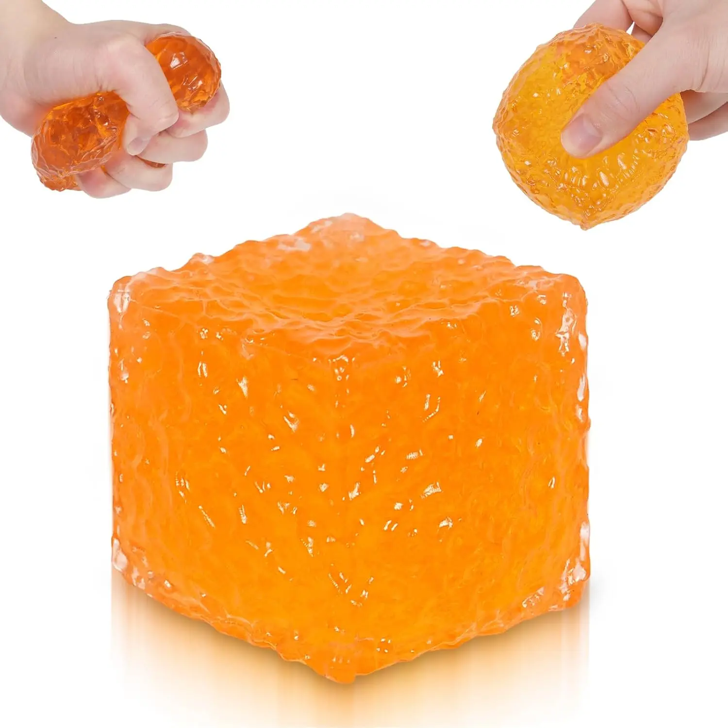 Frosted Honeycomb Shape Ice Cube Squishy Toy, 5cm Portable Size Unisex Stress Relief Sensory Fidget Toy, Anxiety Relief Products for Kids Adults (Orange)