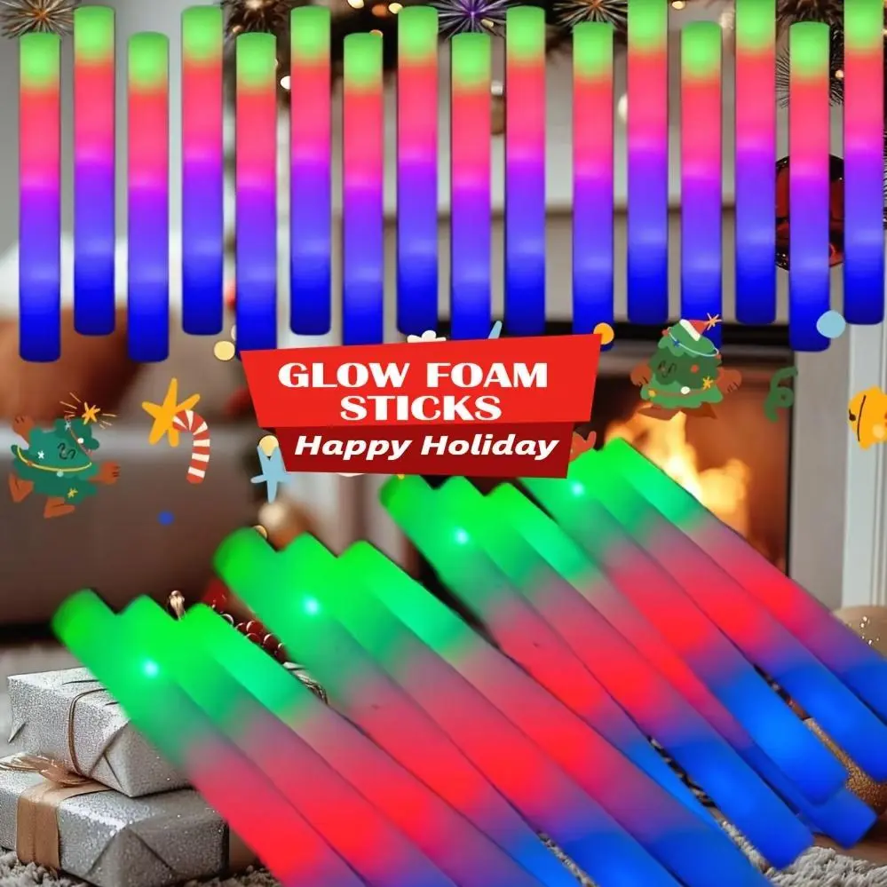 Colored Foam LED Glow Sticks (50pcs/100pcs) - Unisex LED Light Sticks with 3 Flicker Modes, Festive Party Gifts for Birthdays, Weddings, Concerts, Celebration