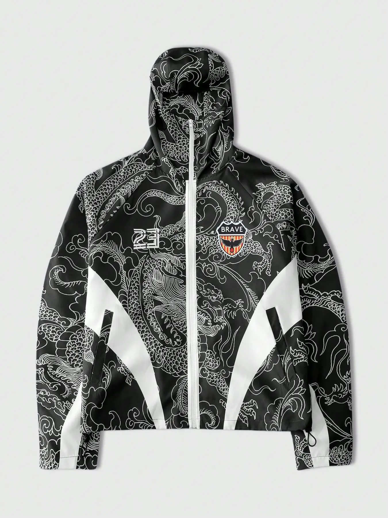 Men's Dragon Print Hooded Jacket, New Chinese Style Sporty Coat, Casual Spring Fall Wear, Fashionable Letter Pattern