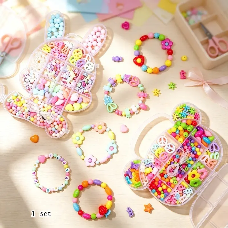 Kids Beading Puzzle Toy, Girls DIY Bracelet & Necklace Hand‑Making Kit, Fun Beading Creative Craft Gift Box