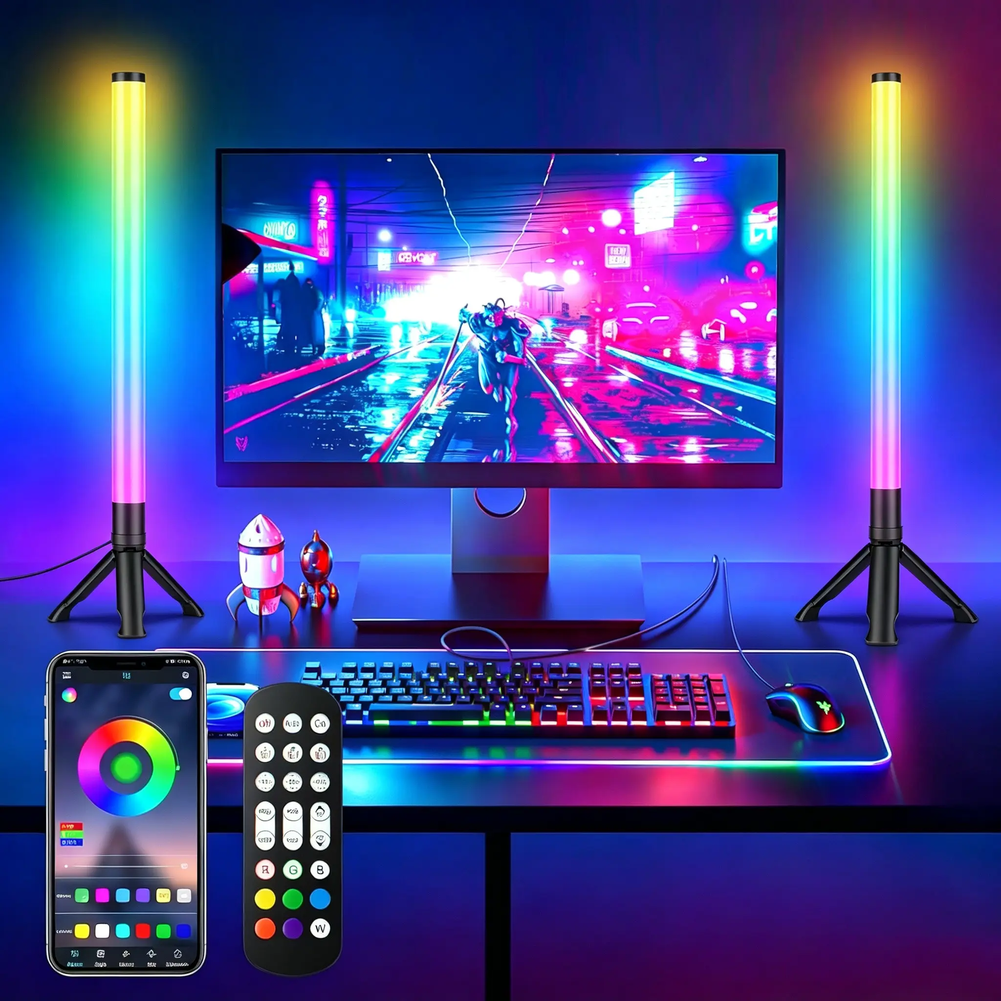 2 Pack  RGB Light Bars 360° Full-Screen Lighting, 2x16 Inch Smart RGB LED Light Bars for Room, Music Sync TV Lights Bar with Remote, App Control, USB Powered for PC Monitor Backlight Bedroom Gaming Desk