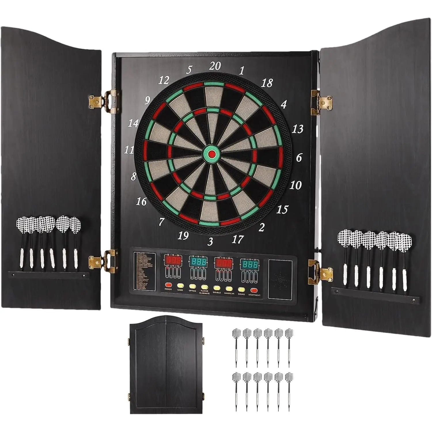 Pro Electronic Dartboard Cabinet Set - 9.5kg Electronic Dart Machine, High-Brightness LED Digital Scoreboard, MDF+ABS Modern CB05E Cabinet, 27+ Games, 243 Variations, 12 Soft Tip Darts, 88 Tips, 16-Player Scoring for Adults, Home Supplies Dartboards